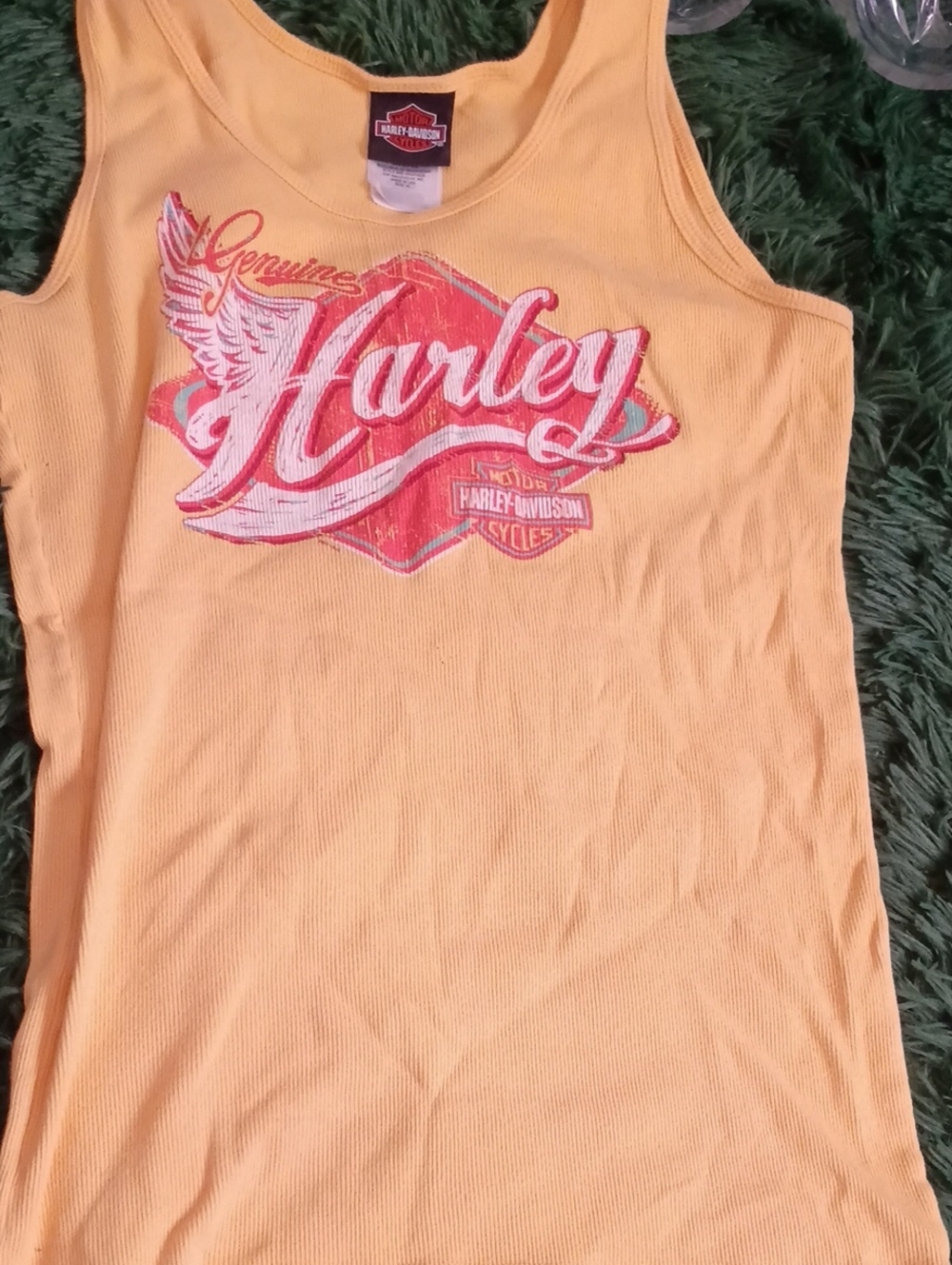 Harley-Davidson Yellow Tank Top with Pink & White Logo